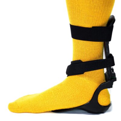 Step Smart Brace with I-Strap and Calf strap engaged, foot pointing left