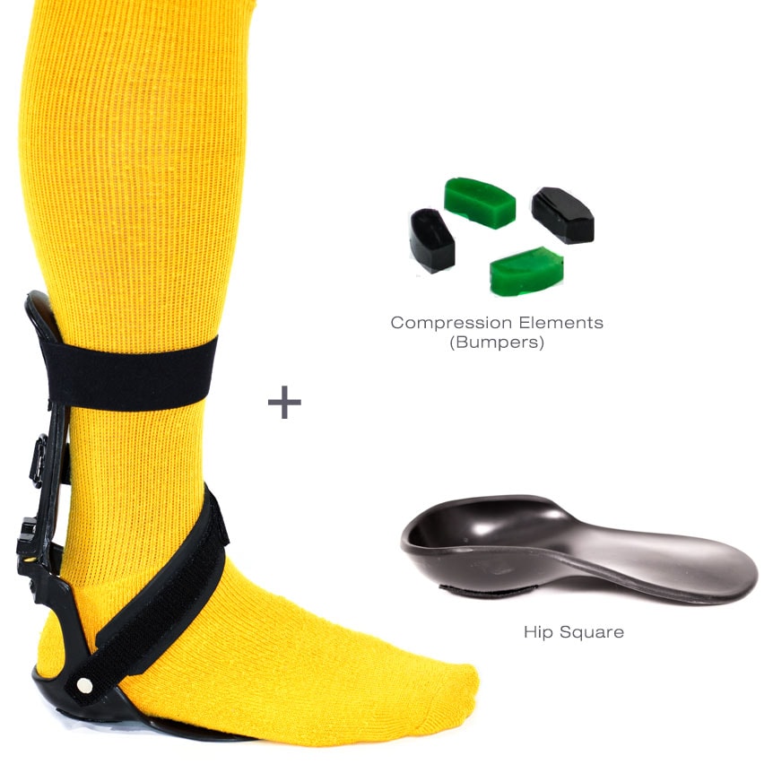 Step-Smart Essentials Package showing the brace from the side, compression elements, and hip square
