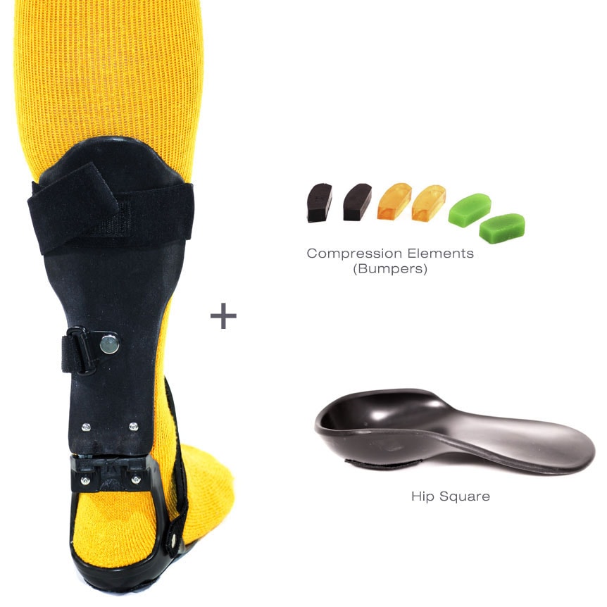 The Step-Smart brace essentials package with a hip square and compression elements, rear view