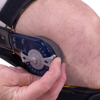 A close-up of the settings on a masted knee brace from Insightful Products